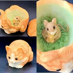 Orange Tabby Cat Trinket Box Hidden Mouse Kitten Animal Collectible